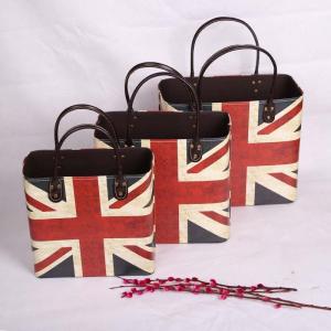China Home Decoration UK Flag Pattern Box Printing Faux Leather Magazine Basket Custom Wine Picnic Basket on sale 