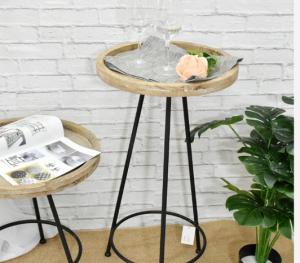 China Modern Rustic Natural Round Wood and Metal Side End Table Home and Office Sofa End Tables on sale 