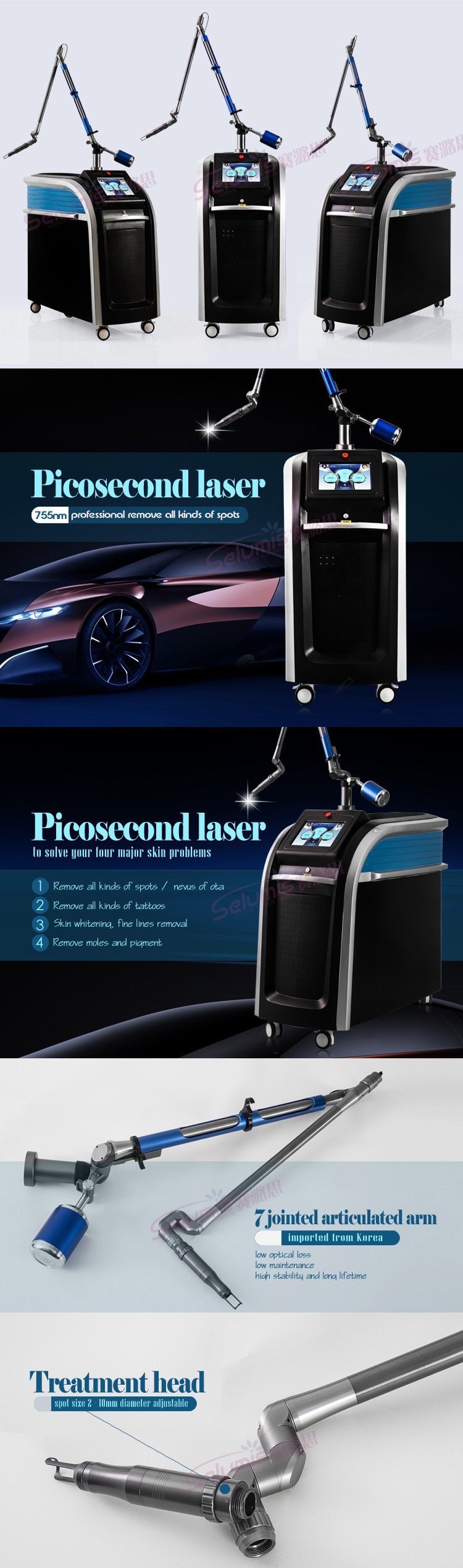 NEW Laser Picosure for Tatoo Removal q switch pico laser 1064nm 532nm 755nm picosure tattoo removal laser pico