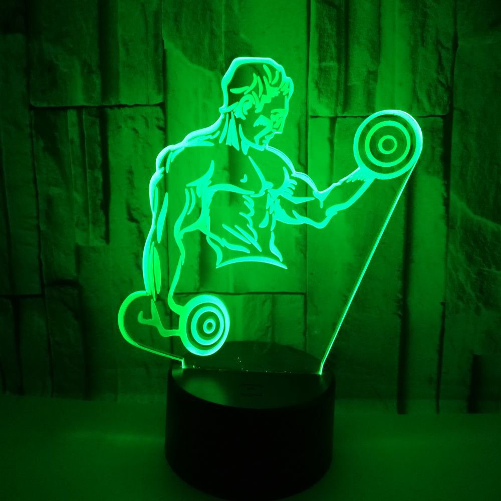 Hot muscle man 3D night light Dumbbell fitness colorful touch remote control LED visual light Gift 3D table lamp