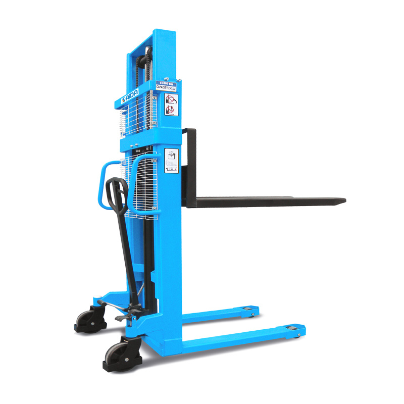 1 Ton 2 Ton 3 Ton 1000kg 2000kg 3000kg Hydraulic Manual Hand Pallet Stacker Truck Forklift Reach Stacker Price 1.6m 2m 3m Lifting Height Hand Lifting Machine