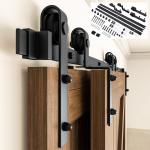 Exterior Double Bypass Barn Door Hardware Flat Black Frosted