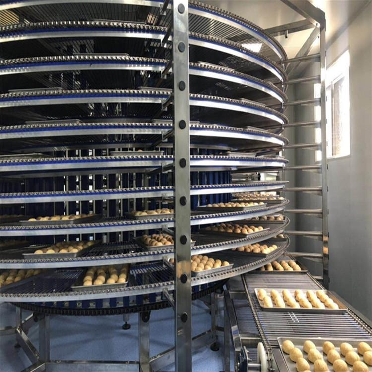 Cookies Biscuit Hamburger Hotdog Bread Cakes Packages Bakery Equipment Spiral Air Cooling Modular Chain Roller Tower Conveyor