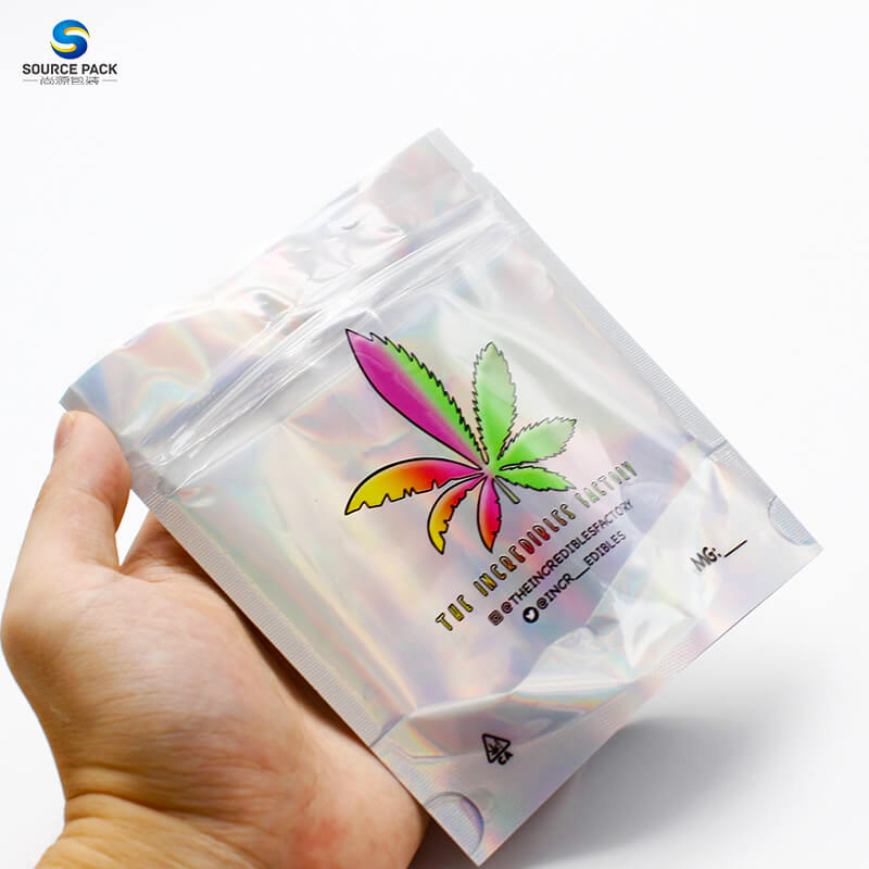 Laser Foil Smell Proof Mylar Bag For Weed Packaging With Zipper Stand Up Pouch