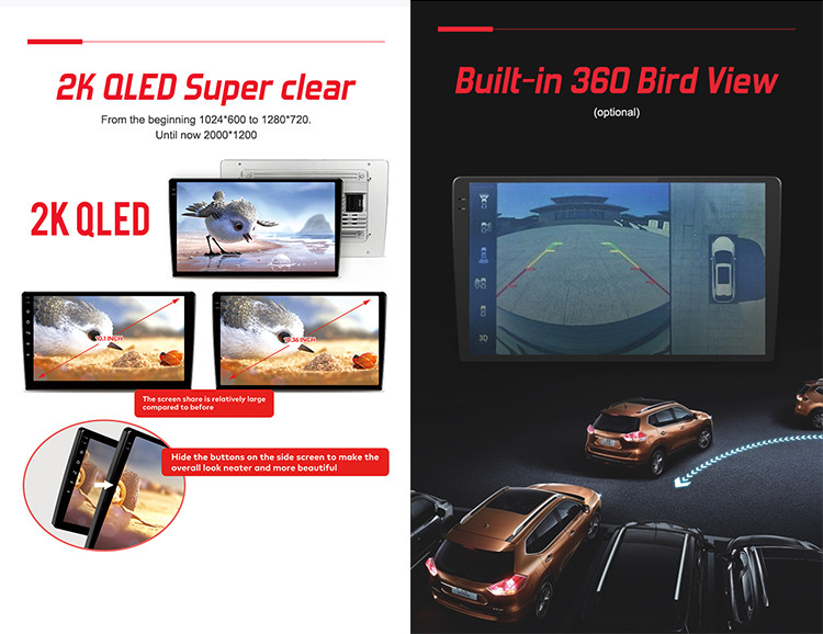 Universal Car Stereo QLED 10.36inch 2K Car Multimedia Palyer Support 4G DSP Built-In 360 Bird View System