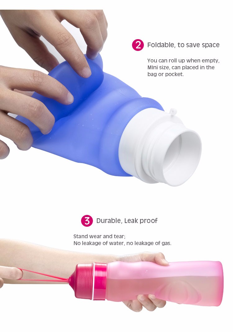 Better to holding 550ml Wholesale Sports Silicone Foldable Water Bottle