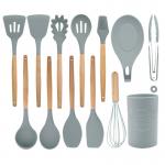 Non Toxic 12 Piece Silicone Cooking Utensil Set With Wood Handle