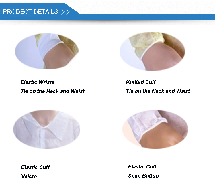 manufacturer supply nonwoven disposable protective medical lab coat /protective coverall with elastic cuff