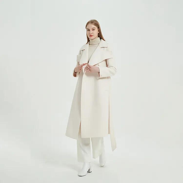 Stylish Thick Winter Trench Coats 90 % Wool White Cashmere Coat for Women
