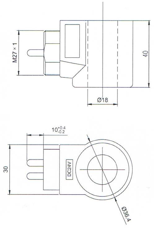 Overall dimension of 3000249 KOSTAL M27X1 Hydac Type Coils