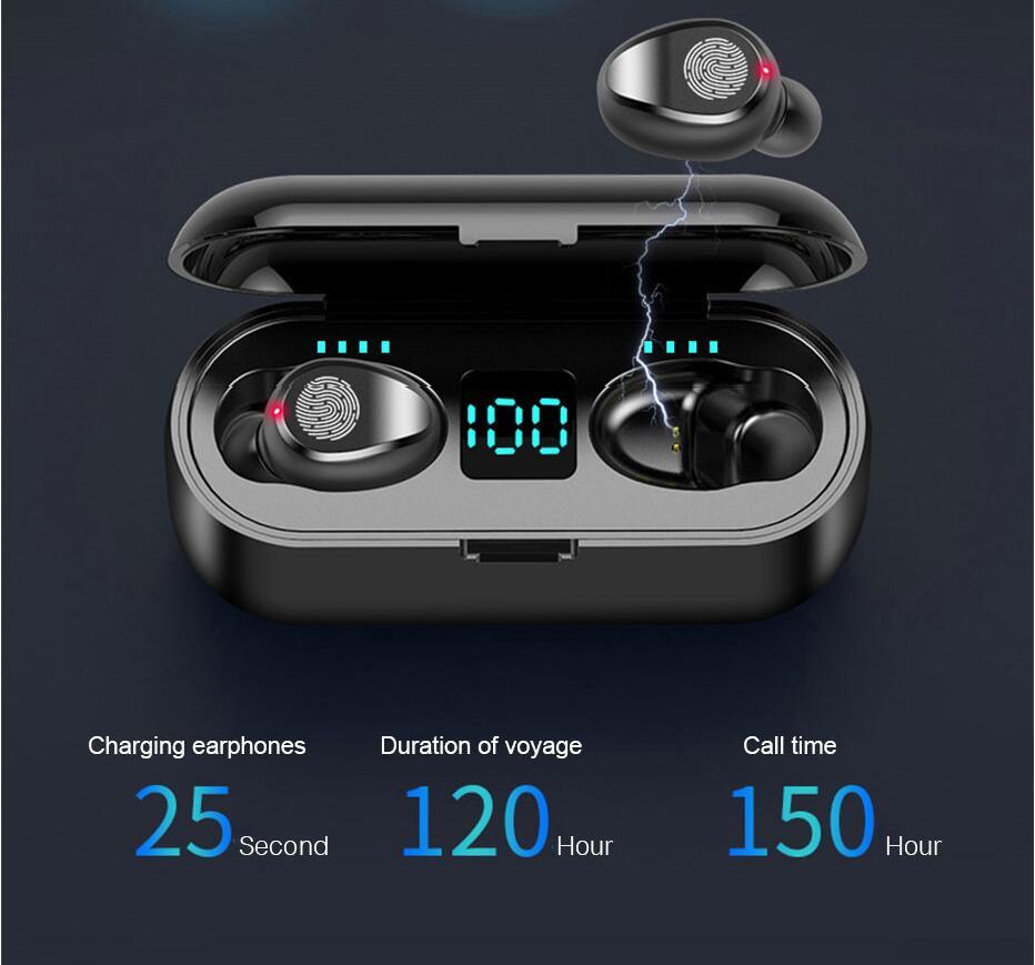 Bluetooth V5.0 Earphone Wireless 8d Surround Stereo HiFi Sound Sport Headphones Wireless Earbuds (with 2000 mAh Power Charging Case, For iPhone Xiaomi)