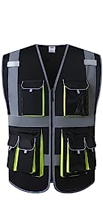 jk088 10_pockets hi-vis reflective safety vest for men and women