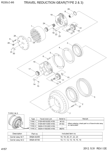 TRAVEL REDUCTION GEAR (TYPE 2 & 3) Hyundai HCE Parts scheme diagram