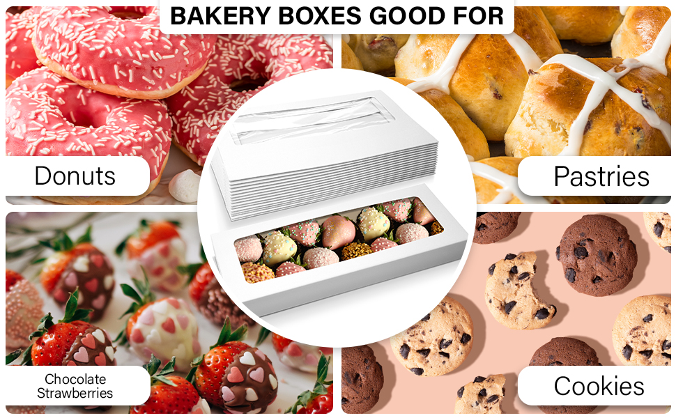 B07WGJ8GGB ONE MORE Paperboard White Lock Corner Window Bakery Box boxes with window treat boxes