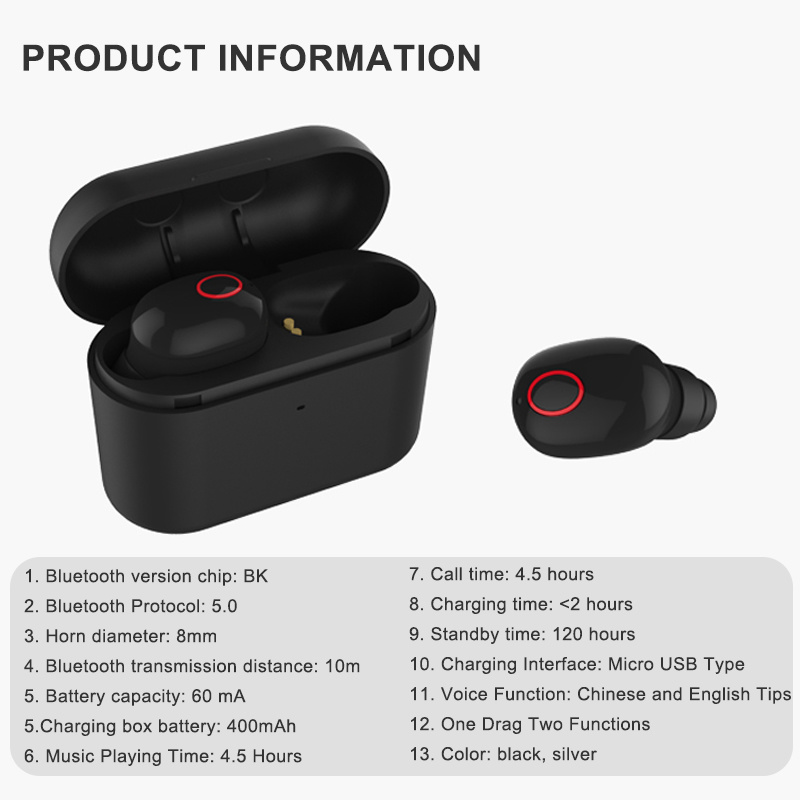 Bluetooth 5.0 Earphones Invisible Wireless Headphones Bluetooth Earphone Handsfree Headphone Sports Earbuds Gaming Headset
