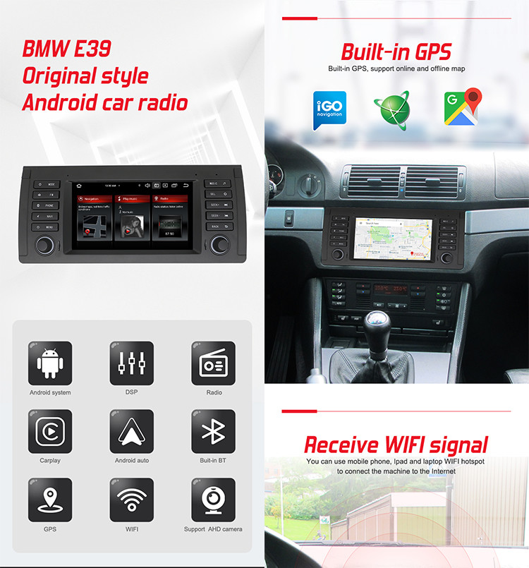 Double Din Android Car Multimedia Player 7 Inch Multi Language Fit BMW E39