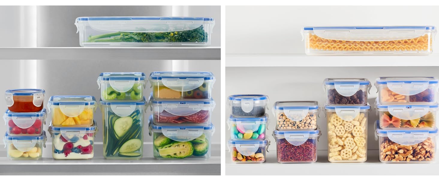 food containers with assorted foods in them