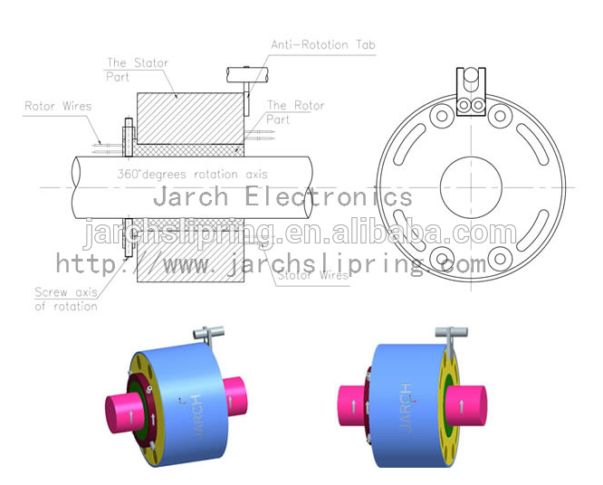 12.7mm Through hole Slip Ring , 500RPM 12A slip ring Rotary Connector