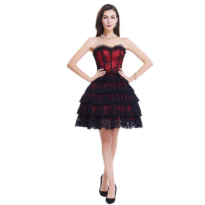 Red Lace Steel Bone Corset Dress front