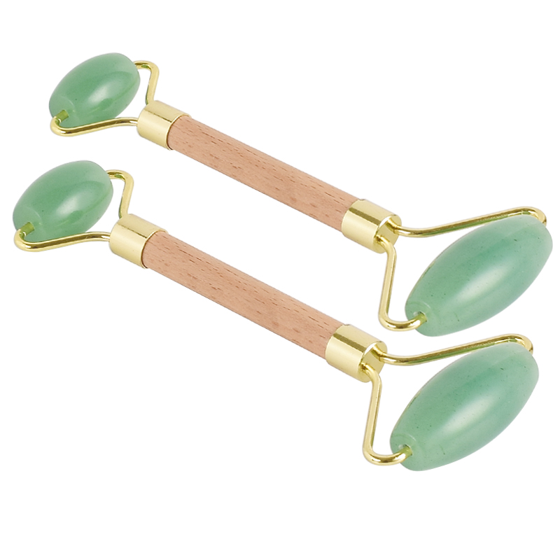 factory direct selling jade roller green aventurine facial massage roller with wood handle