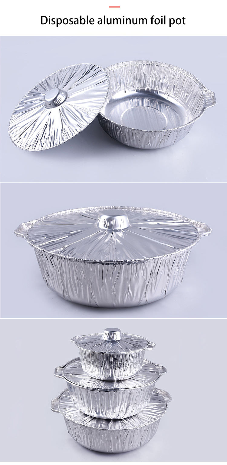 700 ml disposable silver round cooking baking aluminium tin foil box bowl with lid for food packaging