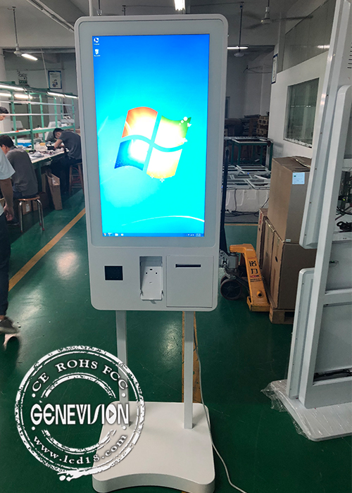 32inch Windows10 Ordering Machine Kiosk, PCPA Film Touch Screen Kiosk with Thermal Printer, QR code Scanner and POS