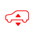 Red icon of an outline of a vehicle with arrows going up and down.