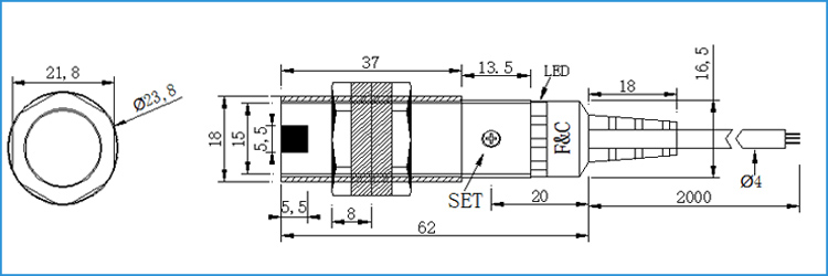  Retro-Reflective M18 Photoelectric Sensors Reflector NPN Type 2M Sensing Switch