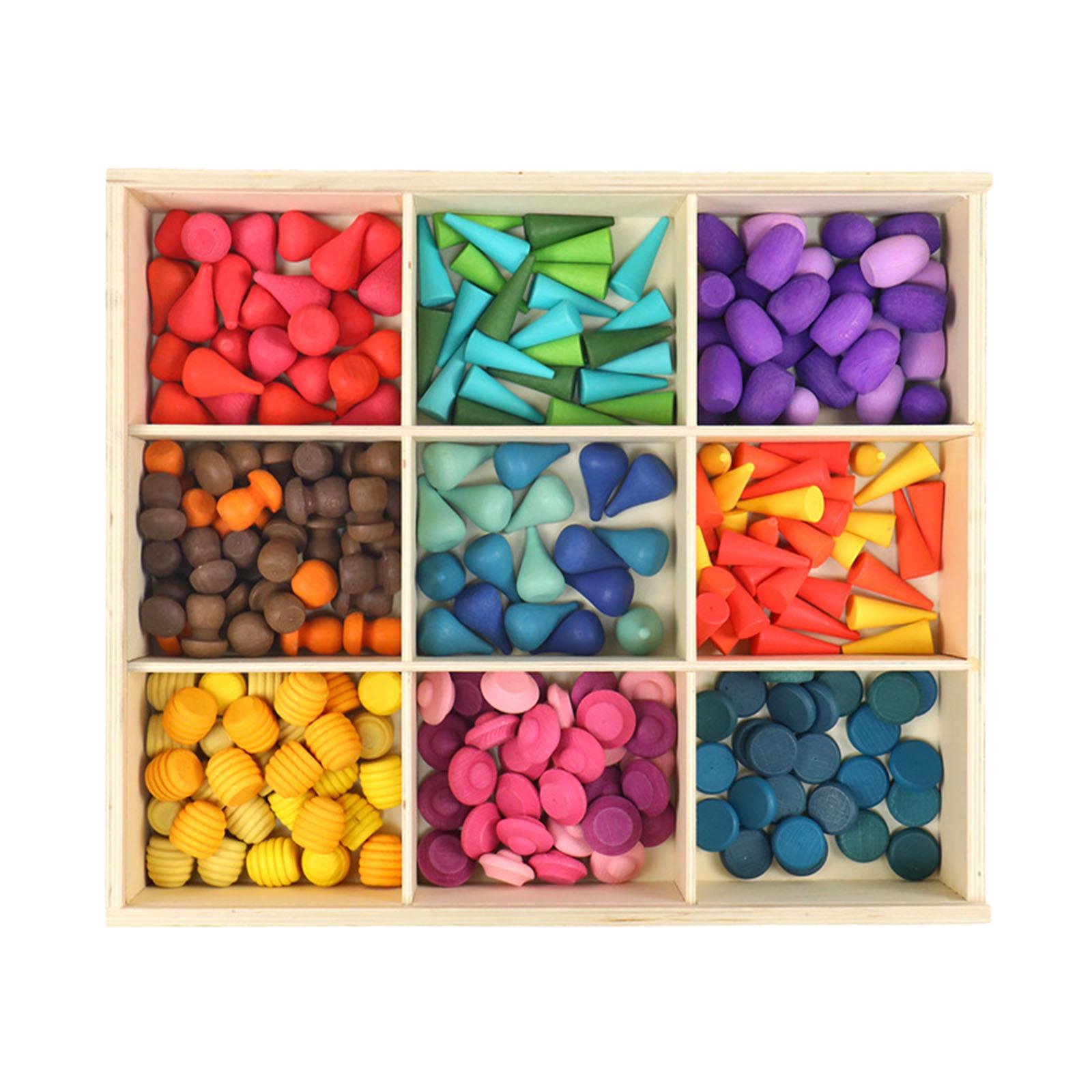 Wooden Rainbow Loose Parts Educational Play Set Colorful Waldorf Toy Montessori Stacking Blocks for Kids Toddler Preschool Baby