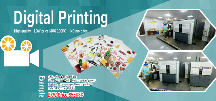doypack MOQ 500 digital printed Kraft paper plastic food packaging childen proof bag resealable mylar stand up pouch