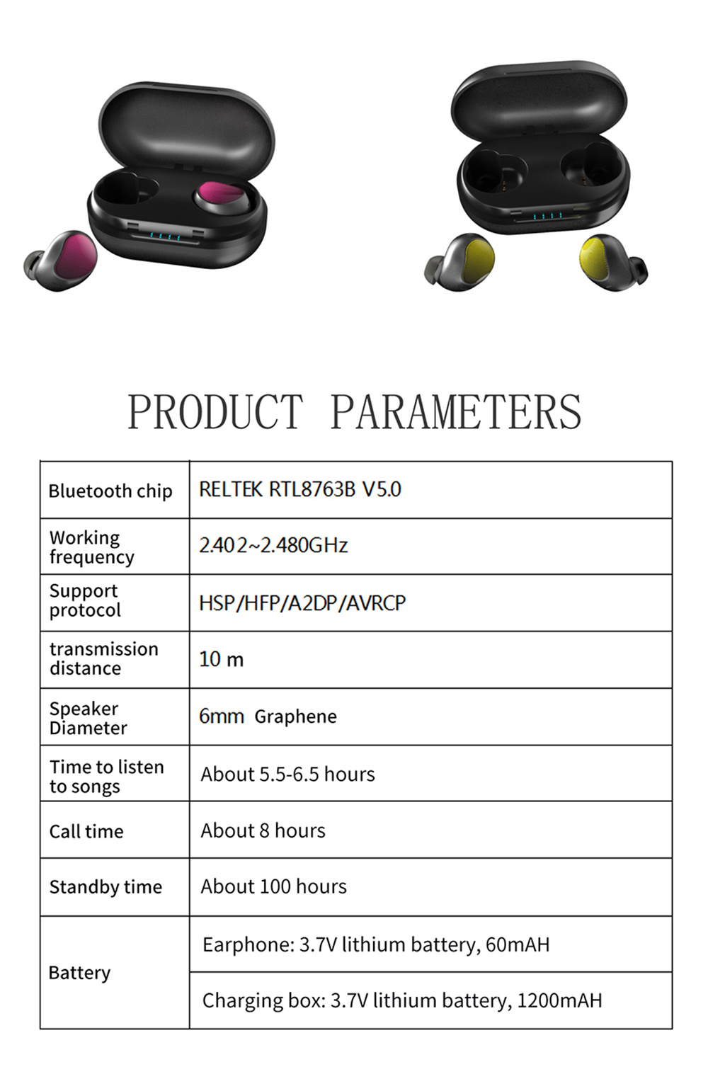 T10 Tws Waterproof Bluetooth Earphone Touch Control Wireless Stereo Earbuds (with 1200mAh Wireless Charging Bin)
