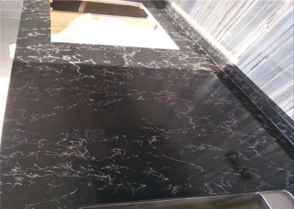 Black Bloom Artificial Quartz Prefab Stone Countertops Unique