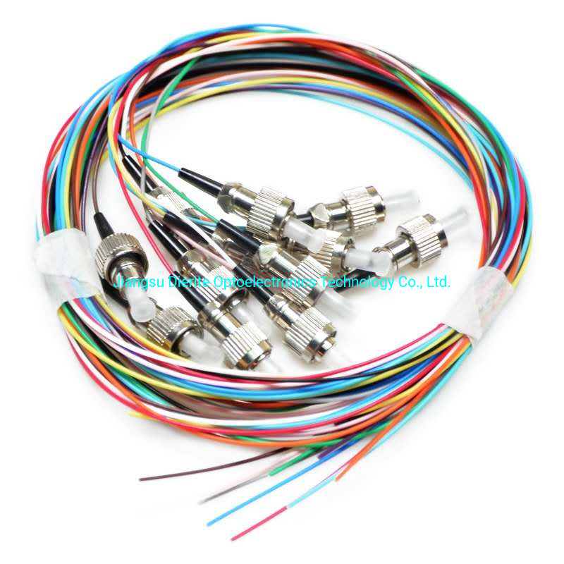PVC, LSZH Outer Jacket Material FC APC Upc 12 Cord Fibers Unjacketed Color-Coded Pigtail for CATV, Telecommunication Networks