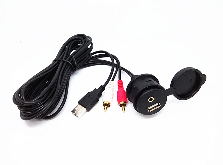 Car Dashboard Flush Mount USB and 2RCA Extension cable