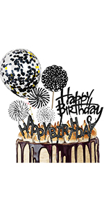 Black Happy Birthday Cake Toppers and Balloons