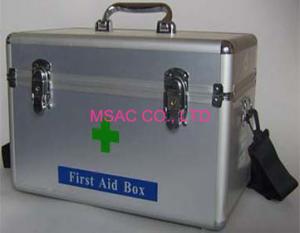 China Metal Emergency First Aid Kit Boxes With Straps For Transport , Silver on sale 