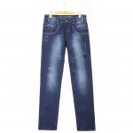 complex stitching indigo jeans,100%cotton thicker denim，whiskers+sandblast washing effect