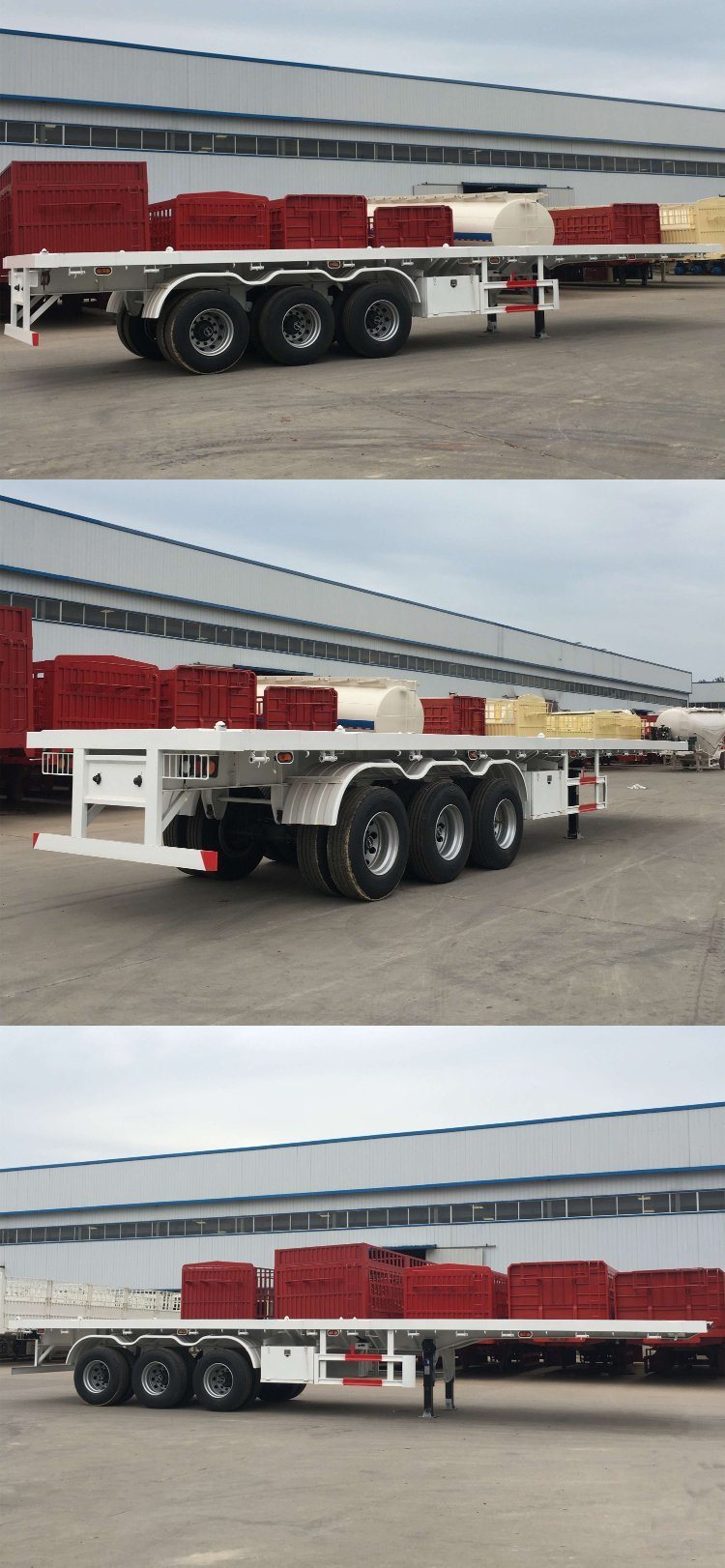 China Factory Container Transport 3 Axles Heavy Duty Flatbed Semi Trailer