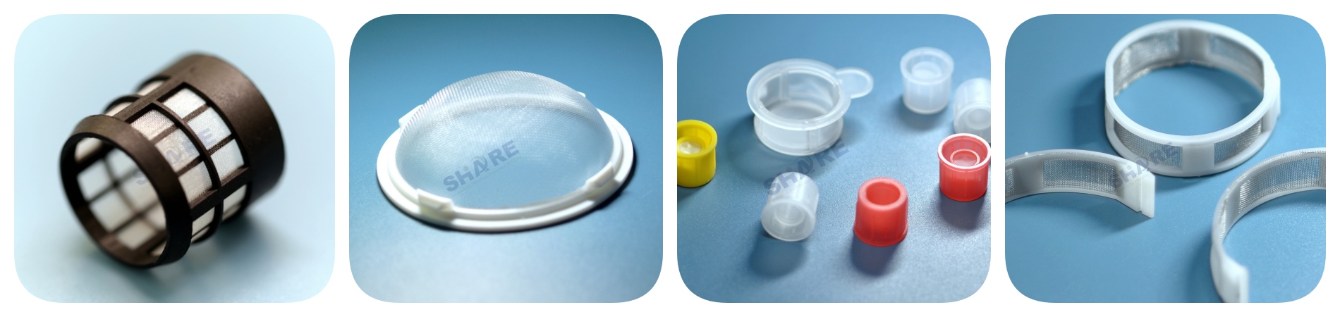 mesh insert injection moulded plastic filter