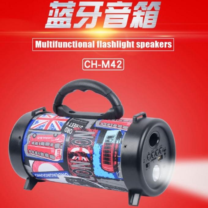 CH-M42 medium barrel with flashlight bluetooth speaker (call, music player) / TF / FM / USB / AUX / built-in battery /