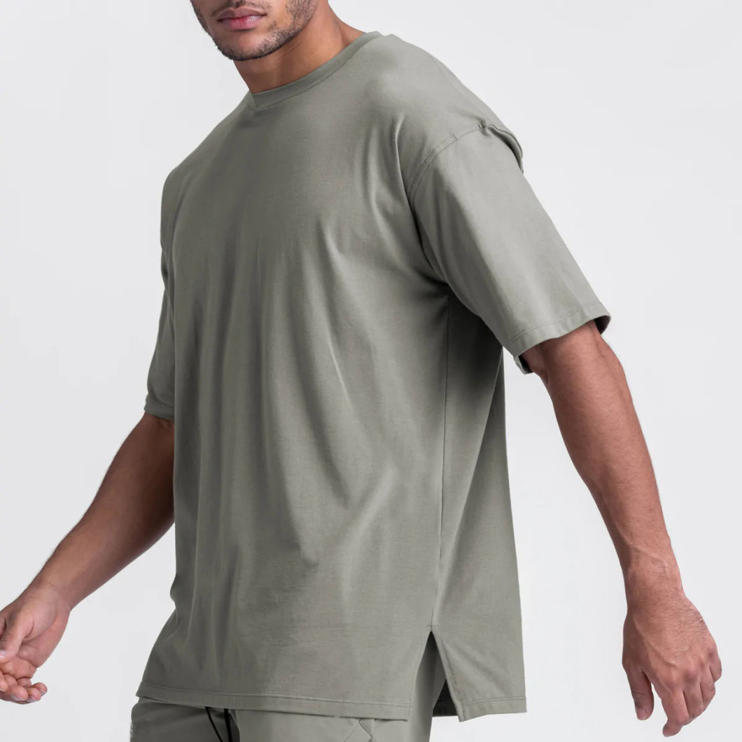 Summer American Loose Sports T-Shirt Men&prime;s Solid Color Cotton Large Size Round Neck Short Sleeve Under The Spread of Fork White T-Shirt