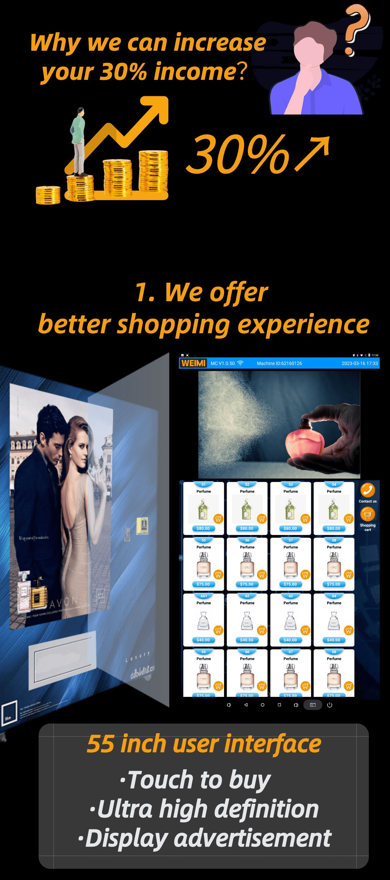 Perfume Smart Vending Machine with 55 Inch Touvh Screen