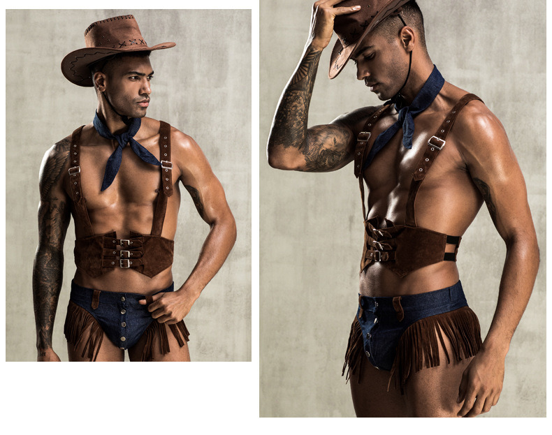 Men′s Sexy Lingerie Vest Western Cowboy Style Sexy Man Cosplay Wear a Hat Underwear