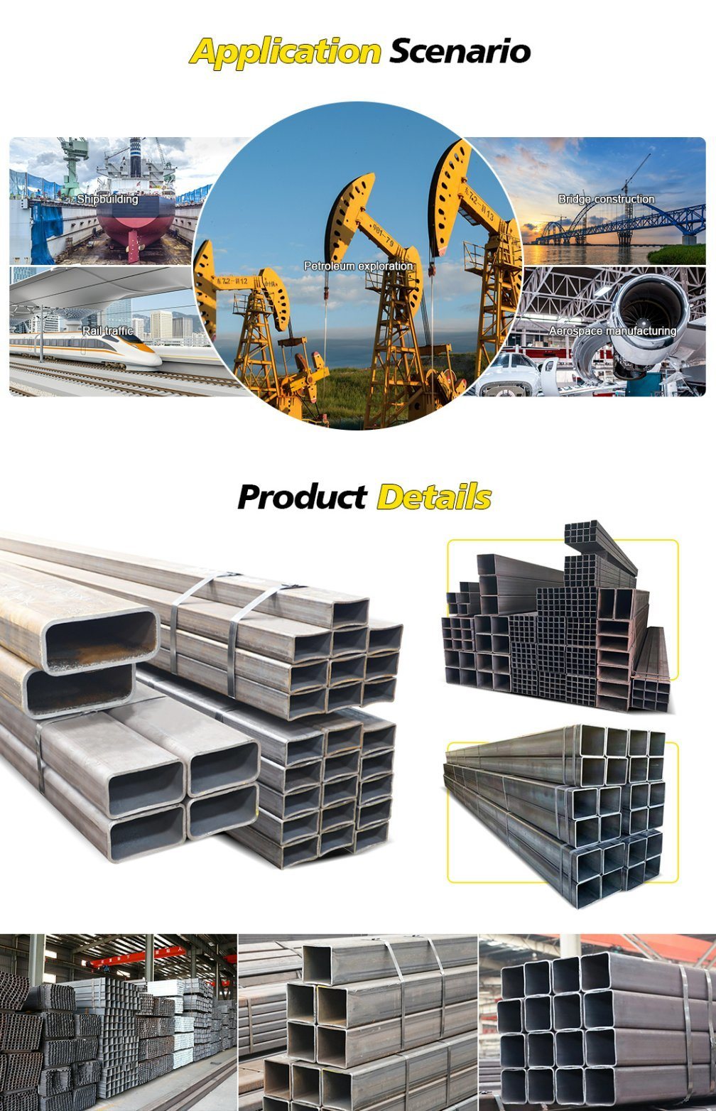 Hollow-Section ASTM A500/Q195/Q235/Q345 1.3-20mm Thickness Carbon Steel Seamless Square Tube