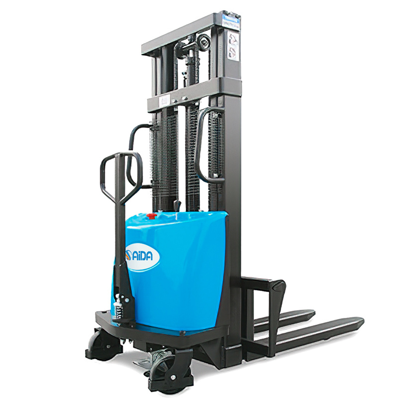 Warehouse Using Battery Powered 1.5ton Walk-on Electric Pallet Stacker