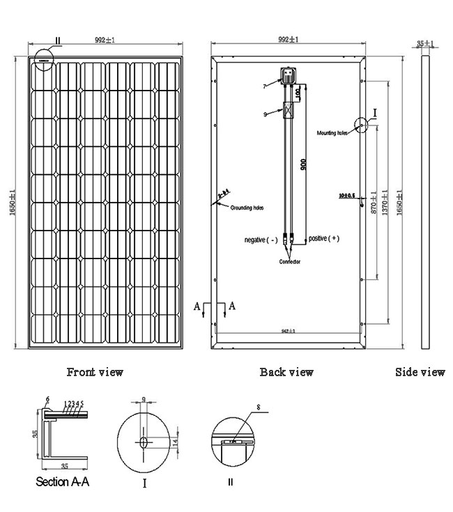 280W-285W-290W-30V solar panel assembly size chart