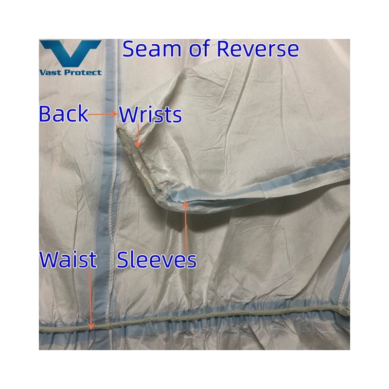 Soft Disposable White Micro Film Coverall with Blue Tape