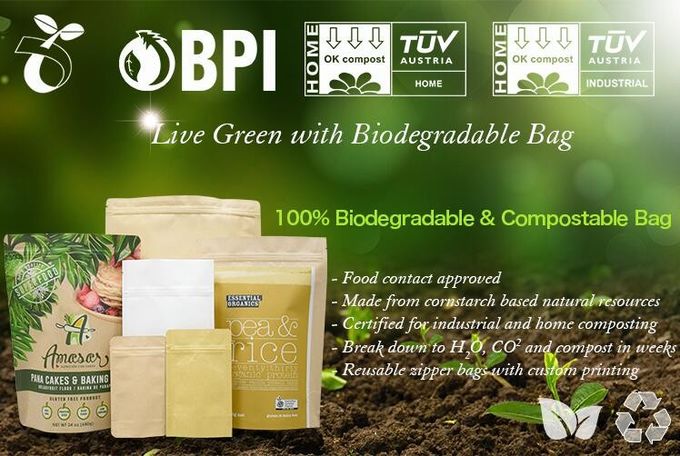 eco friendly Custom Printed 100% Biodegradable food packing bag shopping pla filament bags block bottom coffee pack bags