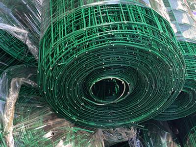 Green PVC coated welded wire mesh roll in plastic film package