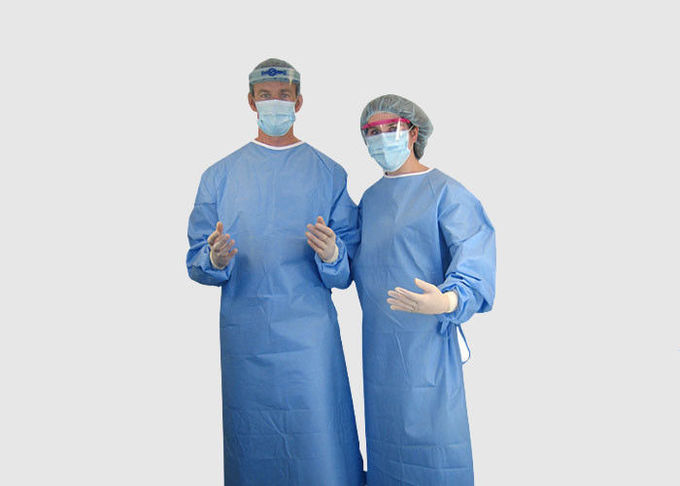 Degradable Disposable Surgeon Gown Blue Color With Ties On Neck / Waist